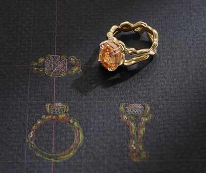 One-of-a-Kind Padparadscha Sapphire with Diamond Basket