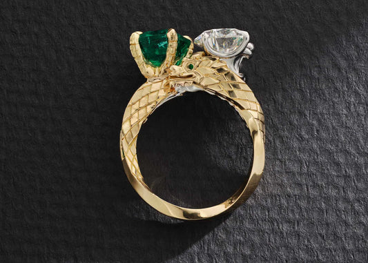 One-of-a-Kind Emerald and Pear Diamond with Dragon