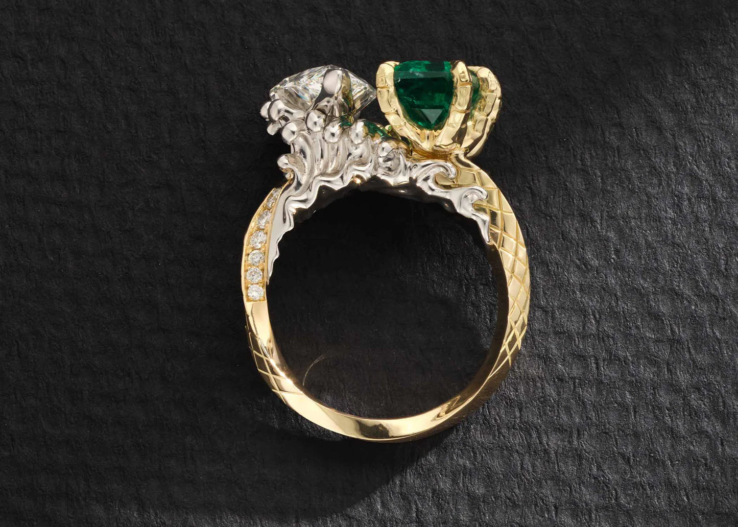 One-of-a-Kind Emerald and Pear Diamond with Dragon