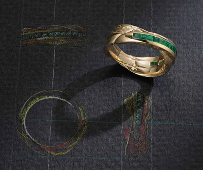 One-of-a-Kind Men's Band with Emerald Channel Setting