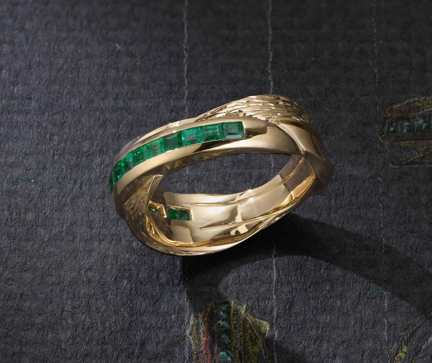 One-of-a-Kind Men's Band with Emerald Channel Setting