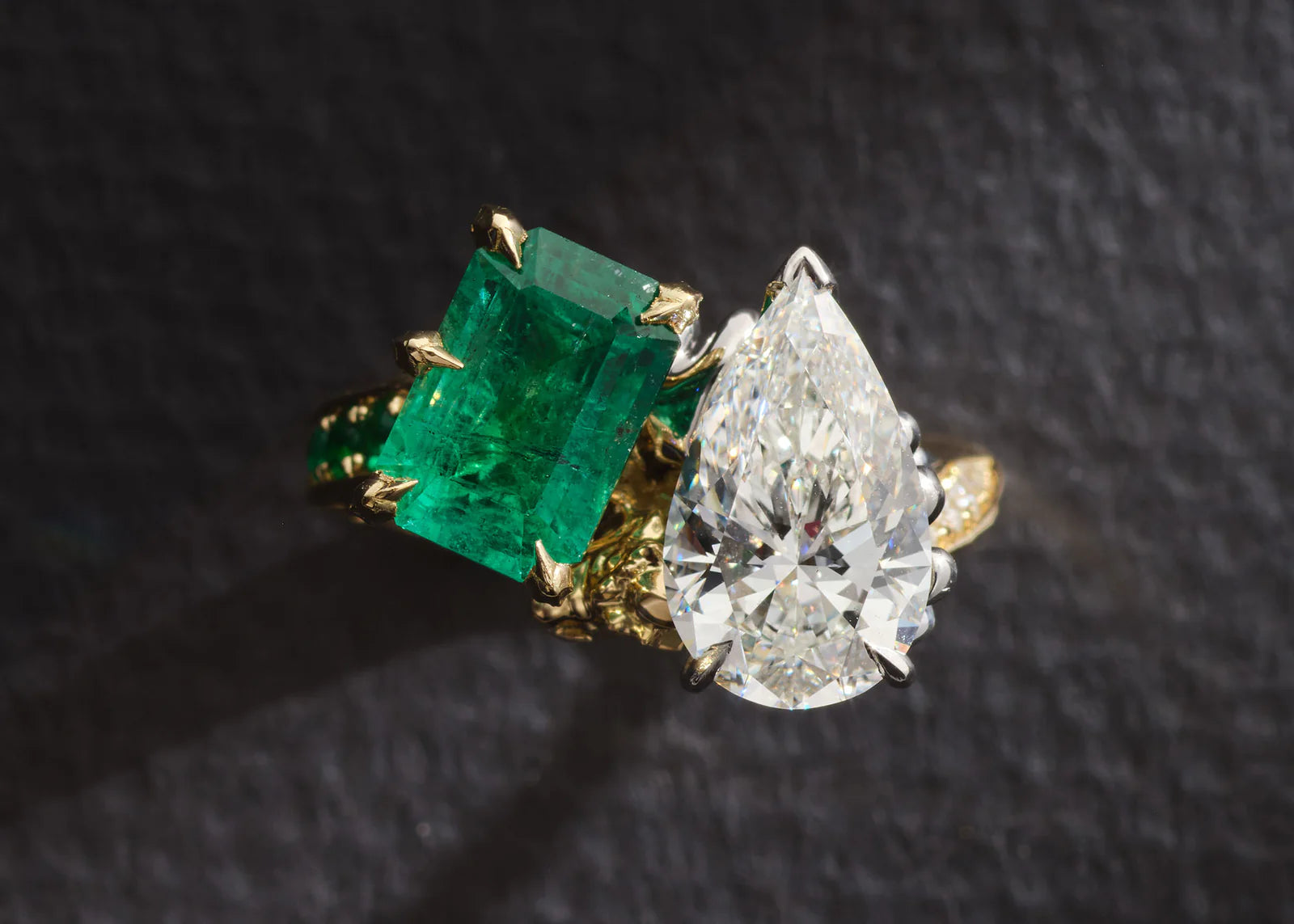 One-of-a-Kind Emerald and Pear Diamond with Dragon