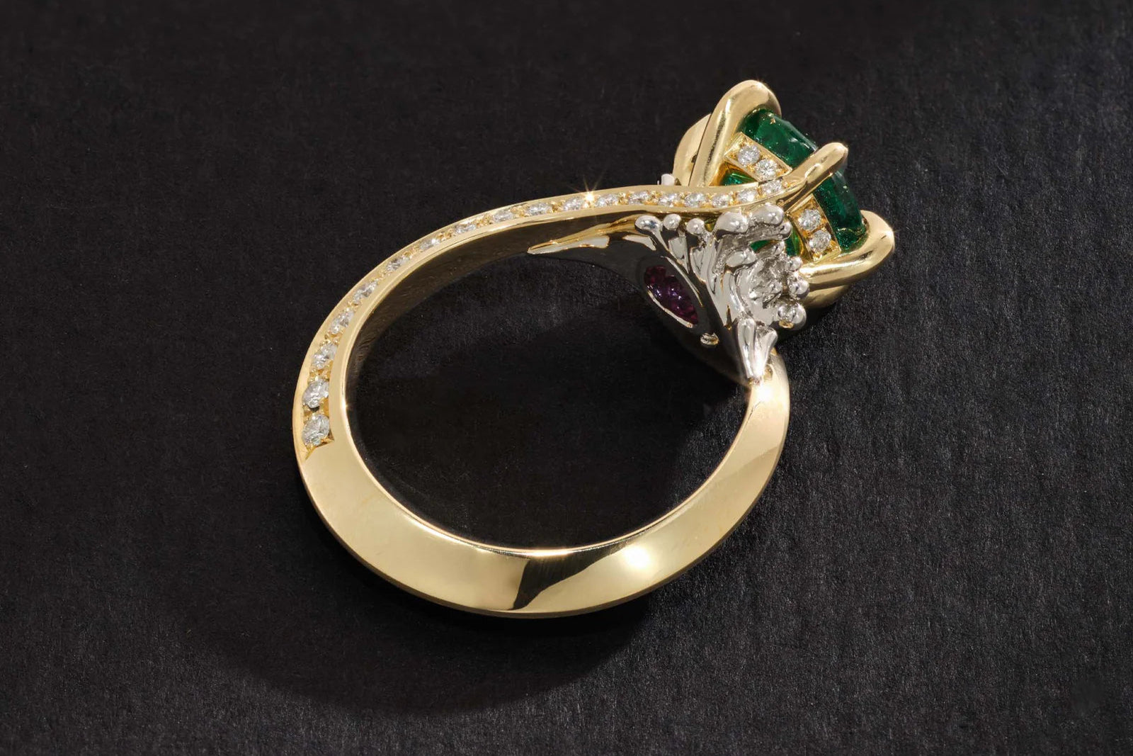 One-of-a-Kind Round Emerald Ring with Waterfall Detail