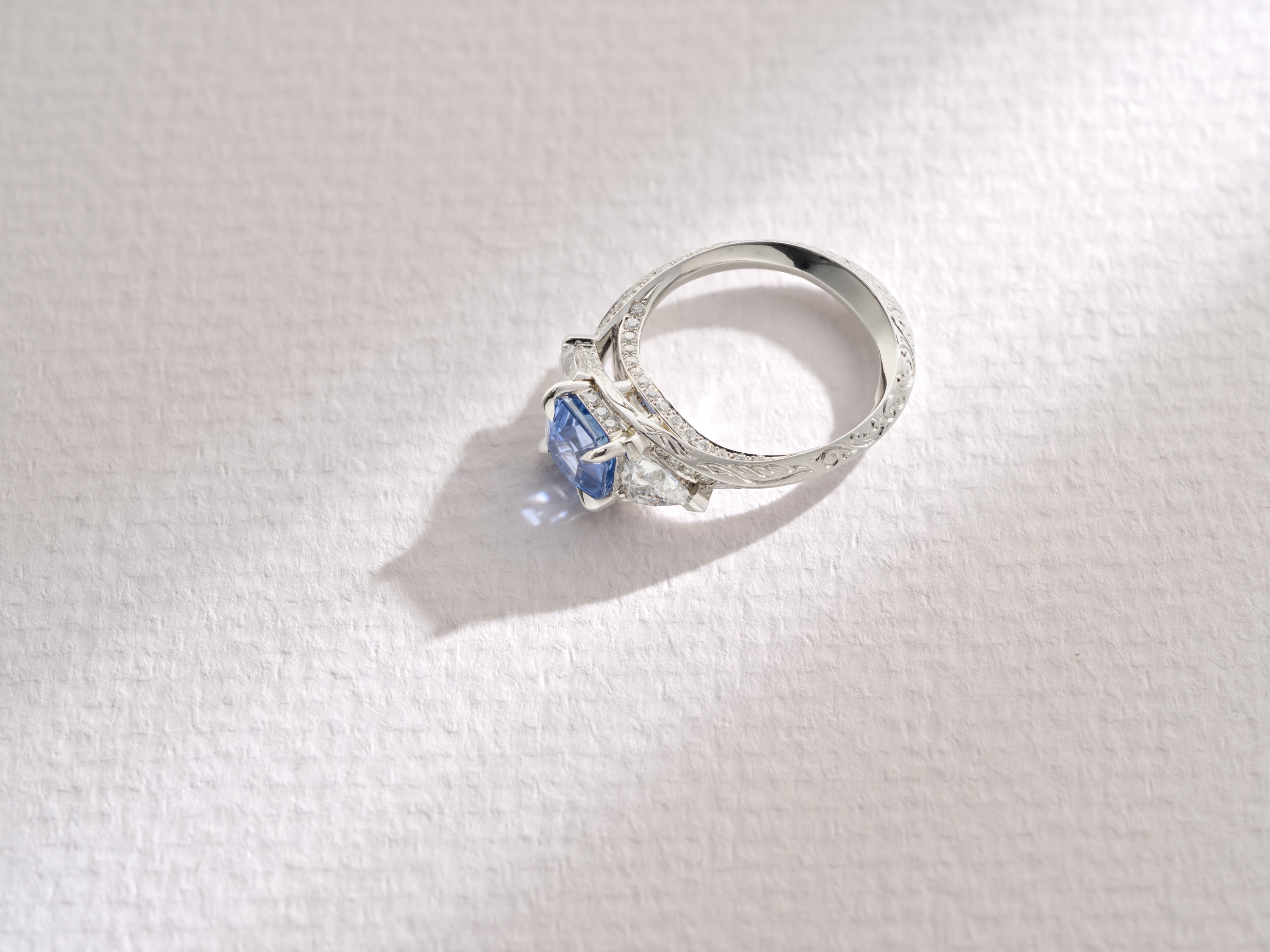 One-of-a-Kind Blue Sapphire with Diamond Trillion and Pavé