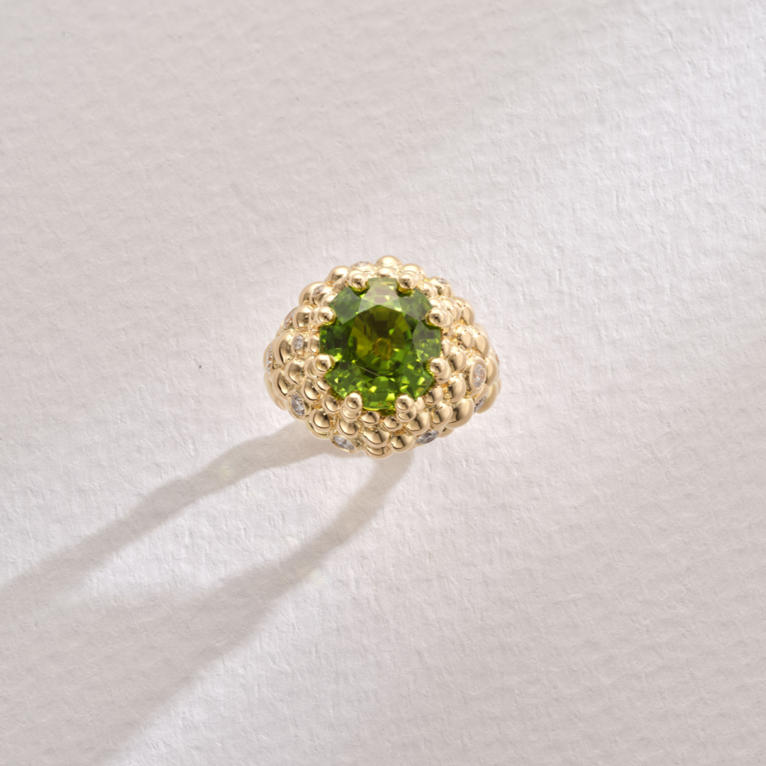 One-of-a-Kind Peridot Ring with Fingerprint Detail