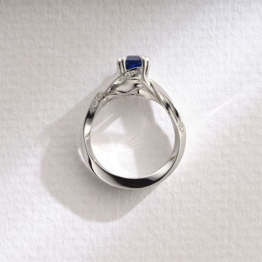 One-of-a-Kind Blue Sapphire Ring with Wave Detail