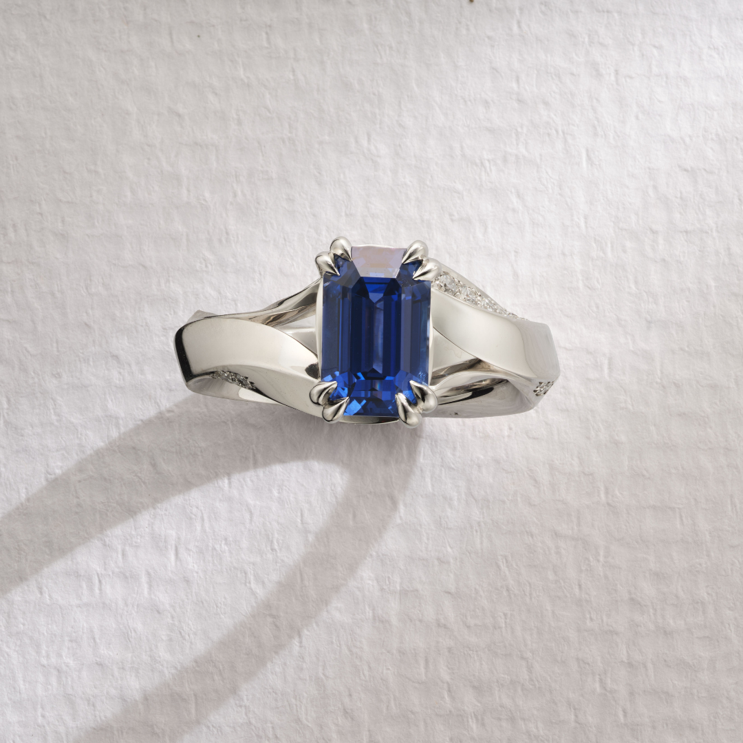 One-of-a-Kind Blue Sapphire Ring with Wave Detail