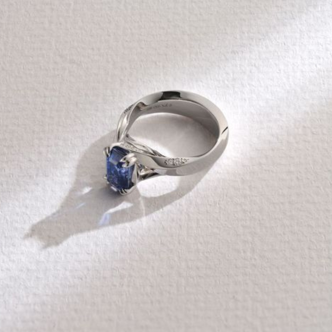 One-of-a-Kind Blue Sapphire Ring with Wave Detail