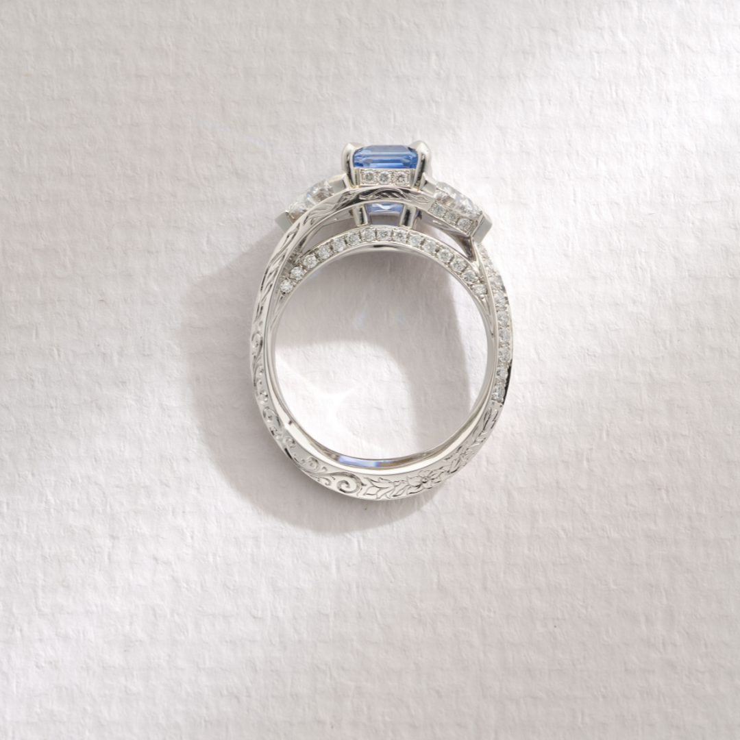 One-of-a-Kind Blue Sapphire with Diamond Trillion and Pavé