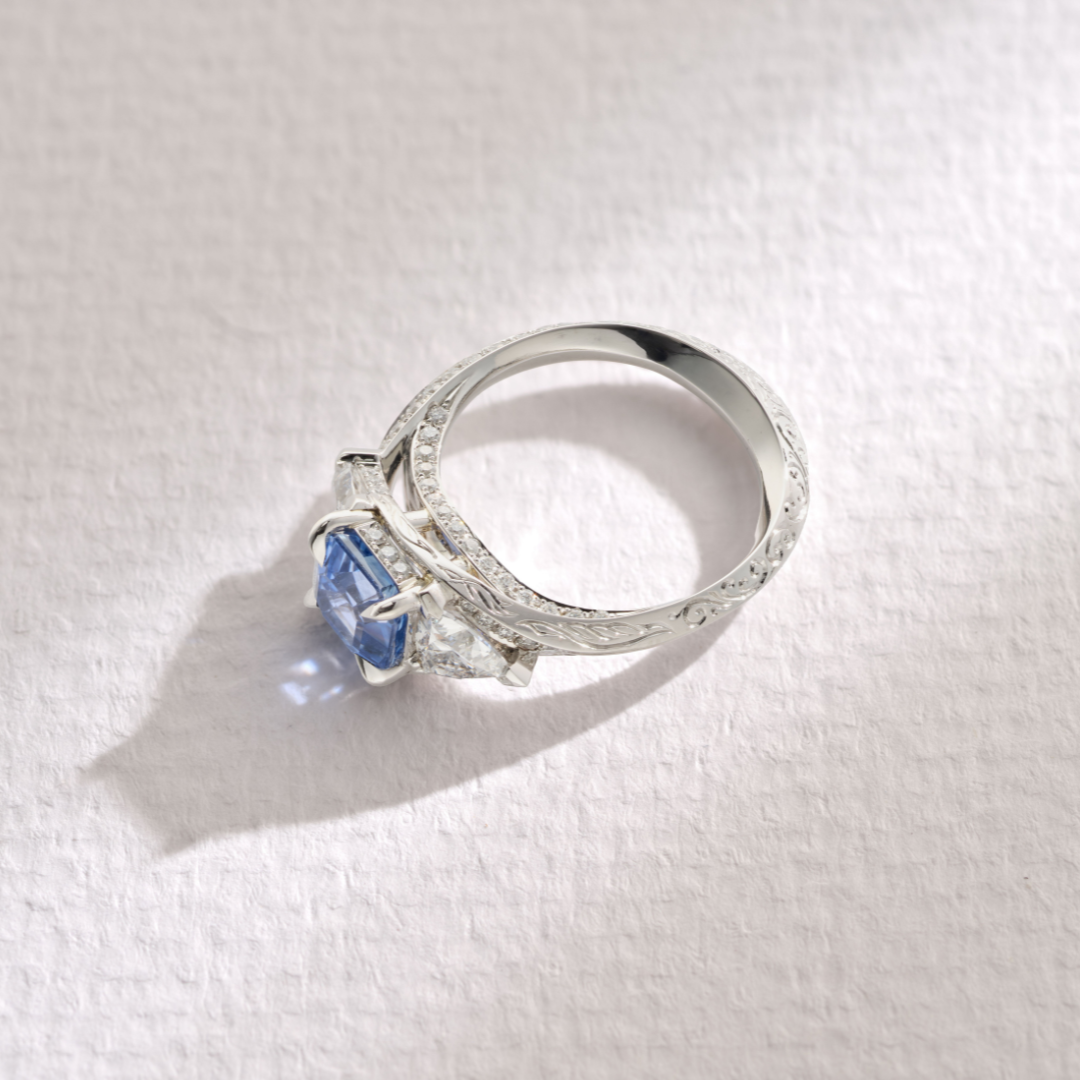 One-of-a-Kind Blue Sapphire with Diamond Trillion and Pavé