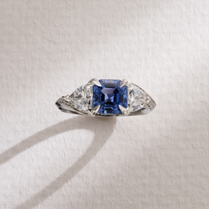 One-of-a-Kind Blue Sapphire with Diamond Trillion and Pavé