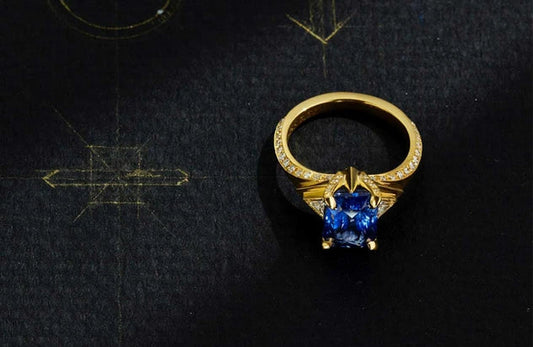 One-of-a-Kind Blue Sapphire Ring with Trillion Diamond and Diamond Pavé