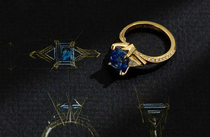 One-of-a-Kind Blue Sapphire Ring with Trillion Diamond and Diamond Pavé