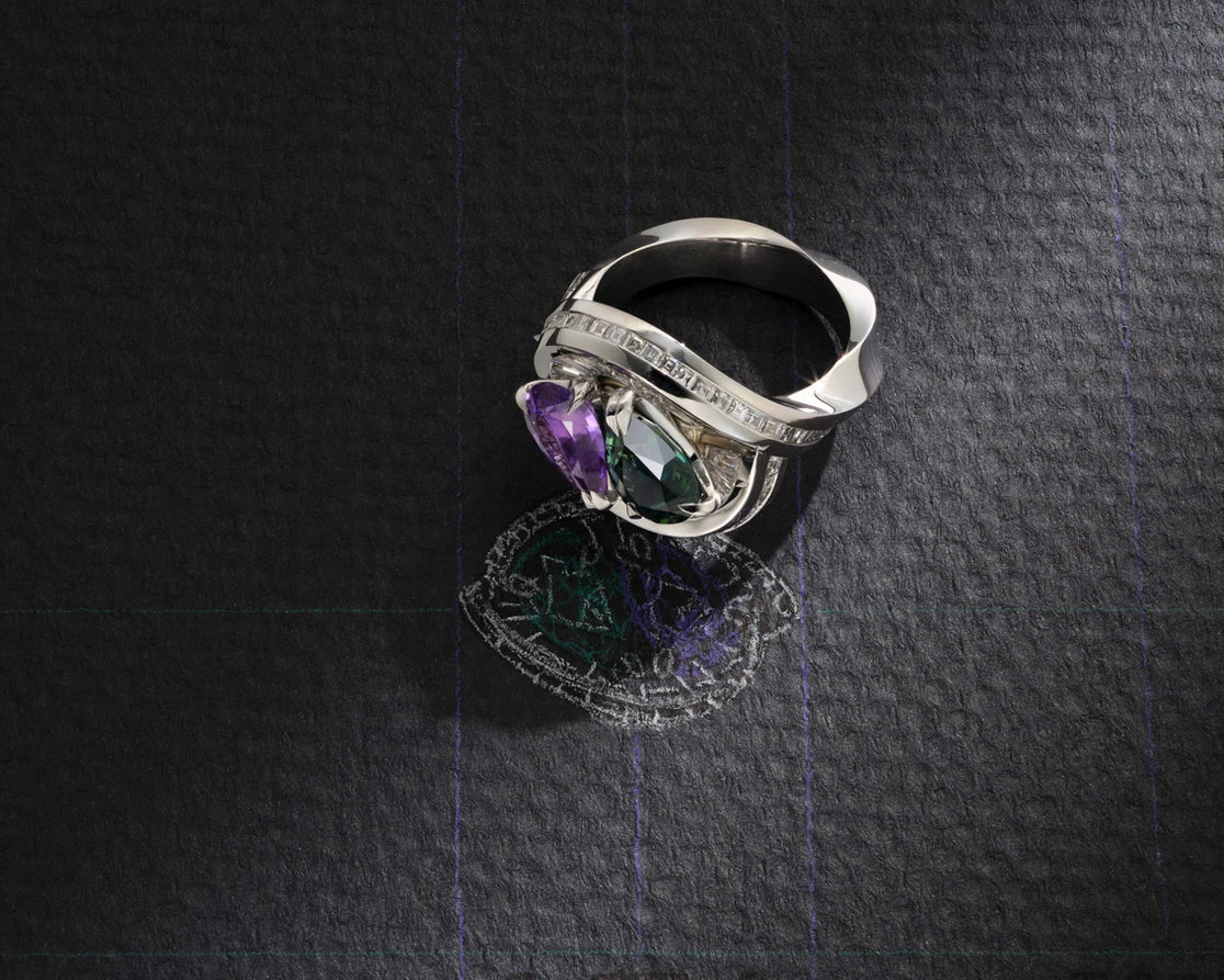 One-of-a-Kind Purple and Green Sapphire Ring with Channel Setting