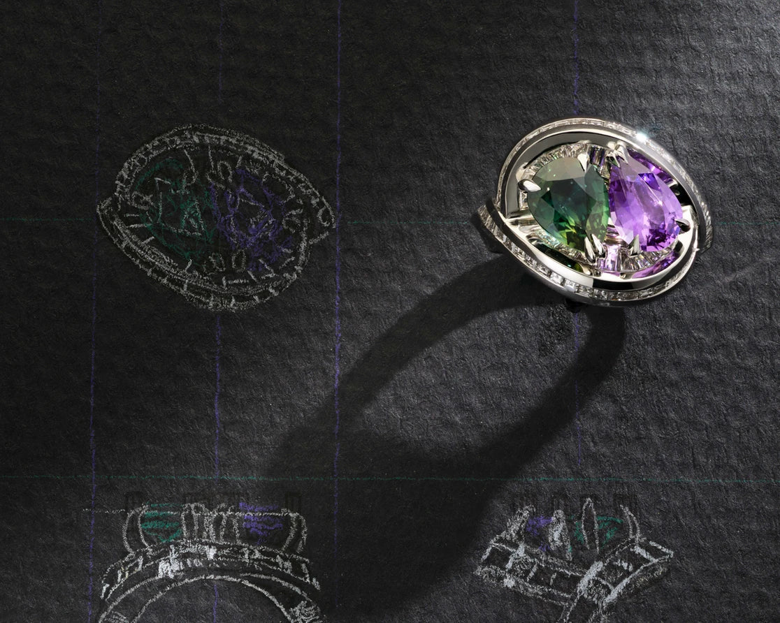 One-of-a-Kind Purple and Green Sapphire Ring with Channel Setting