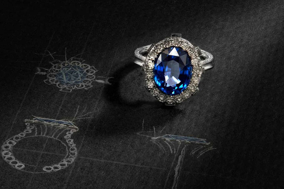 One-of-a-Kind Blue Sapphire Ring with Diamond Halo