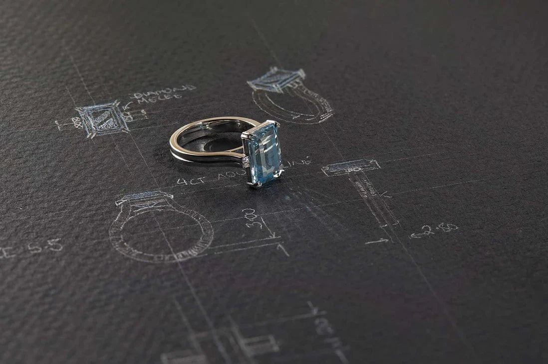 One-of-a-Kind Emerald Cut Aquamarine Ring with Hidden Pavé