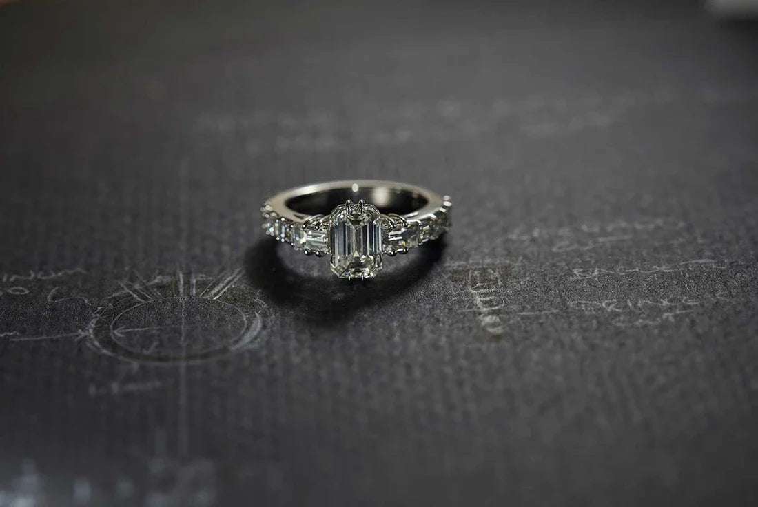 One-of-a-Kind Emerald Cut Diamond with Diamond Baguette