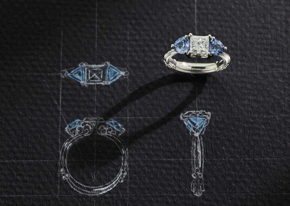 One-of-a-Kind Heirloom Diamond Ring with Trillion Blue Sapphire