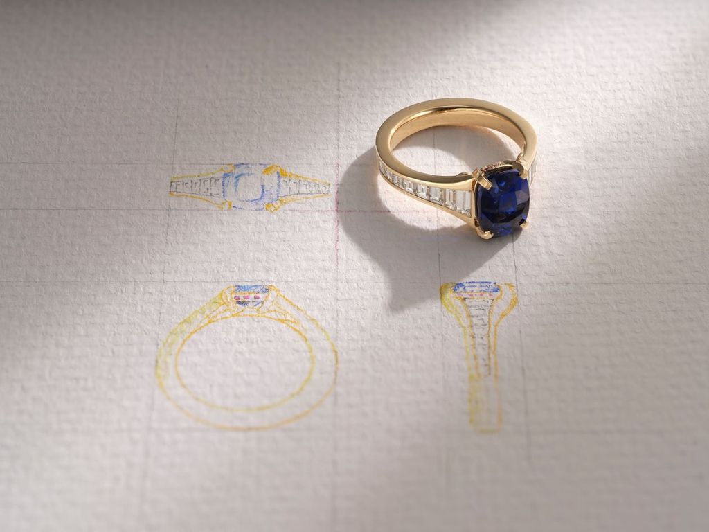 One-of-a-Kind Blue Sapphire Ring with Diamond Channel